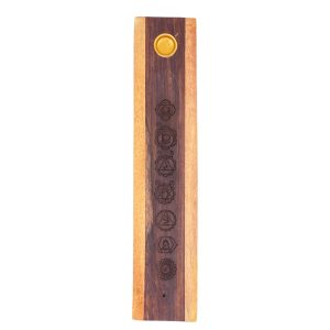 Bruciatore rettangolare 7 Chakra in legno Sheesham e Ottone per incensi a bastoncino - immagine 2