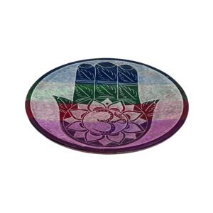 Set di 4 portaincensi tondi in pietra saponaria multicolore - Mano di Fatima con 4 soggetti - immagine 4